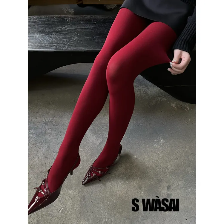 swasai袜噻 80d高弹天鹅绒连裤袜哑光圣诞红裤袜安可拉红新年氛围