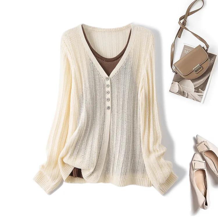 奥·邦奴 大码女装2025秋季新款韩版假两件针织衫时尚设计感上衣