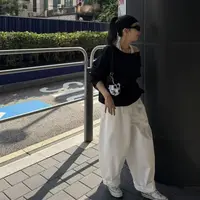 ｛귤 언니｝lam,厚实光泽白色休闲裤