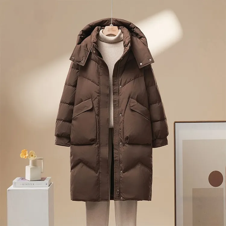 断码清仓雅鹿新款冬季女士羽绒服时尚保暖加厚过膝羽绒服休闲连帽