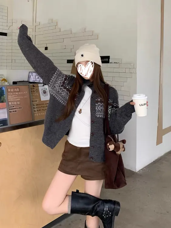 XUANYAN瑄颜秋冬新款韩系宽松百搭减龄针织开衫女毛衣外套9166