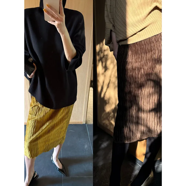 紫紫   中古树压裙  松紧腰双色丝绒三季百搭半身裙ZD10BZYL776