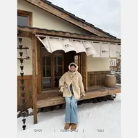 【立冬暖阳】糯叽叽韩系一排扣连帽加厚毛毛中长款外套 8719