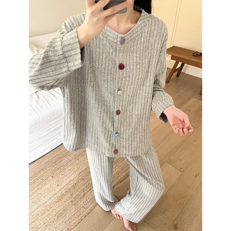 女士长袖德绒睡衣女款春秋季简约宽松可外穿时尚高级感家居服套装