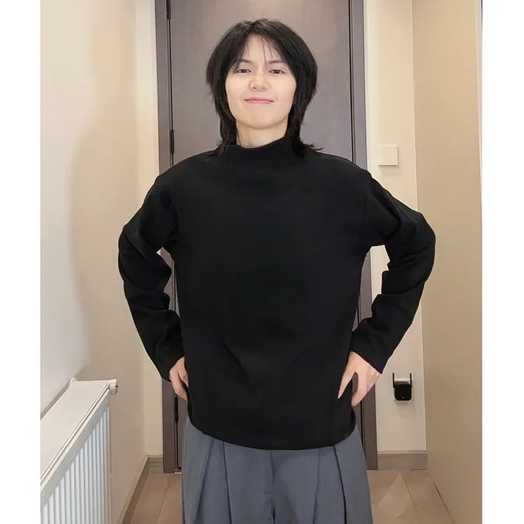 秋季新款保暖德绒半高领百搭休闲舒适长袖男士上衣套头纯色打底衫