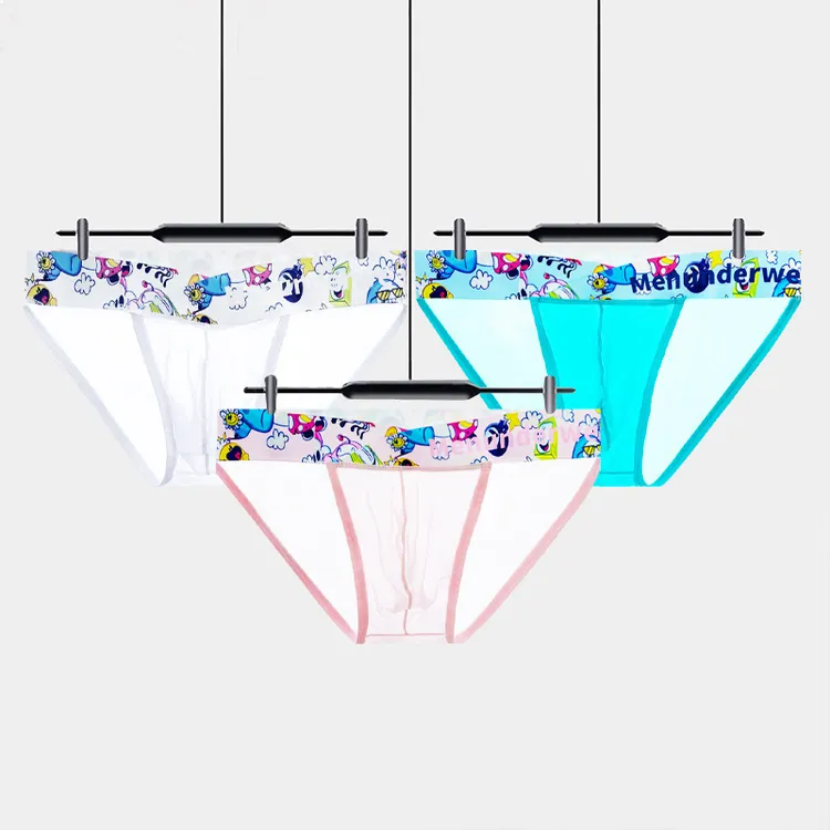 男士三角裤夏季无痕卡通高叉性感低腰激凸透明冰丝纯色舒适内裤