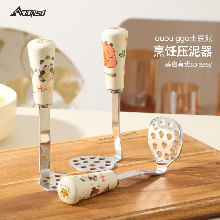 卡通压泥器陶瓷手柄捣泥器加厚不锈钢可立式土豆泥压薯器
