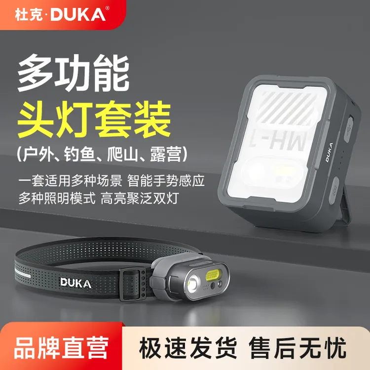 DUKA/杜克MH1双灯感应头灯超亮充电户外露营夜钓跑步头戴式照明灯