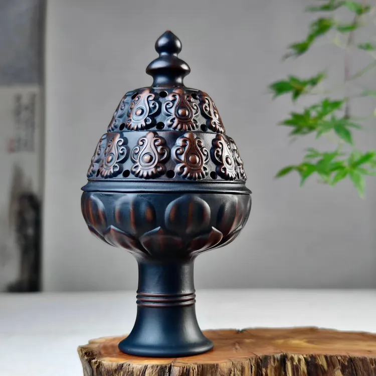 铜博山炉迷你线香炉塔香托家用室内仿古香薰炉把玩摆件博山香炉