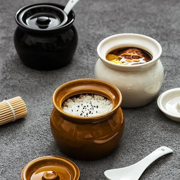 瓦罐炖盅隔水炖一人食蒸蛋炖罐带盖汤罐中式沙县小吃陶瓷煨喝汤碗