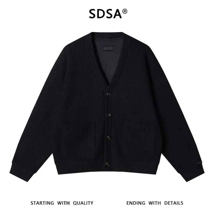 SDSA男士秋冬新款痞帅男装潮牌纯色纽扣领针织外套时尚百搭外套