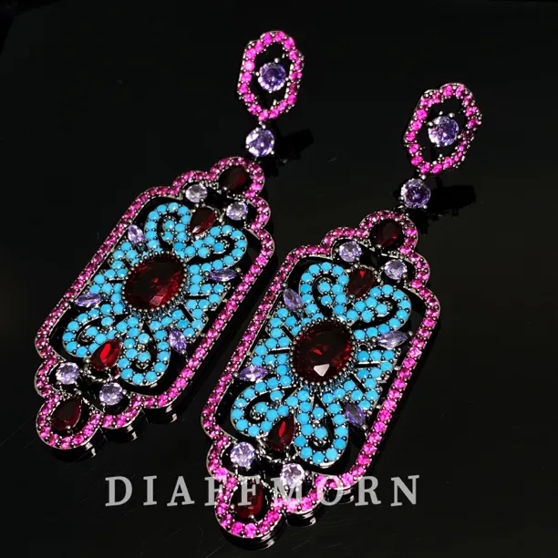 铜合金合成锆石耳饰 DFM《曲中幽兰》  高定重工微镶彩色高级耳环