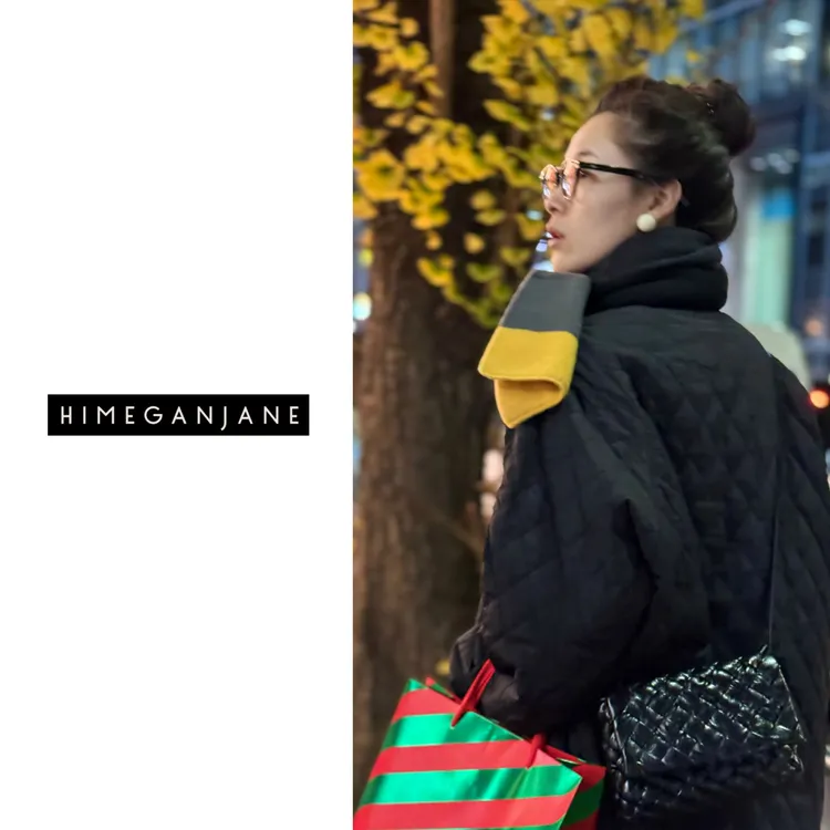 HIMEGANJANE 双线绗绣中长款保暖菱形格棉服 73728