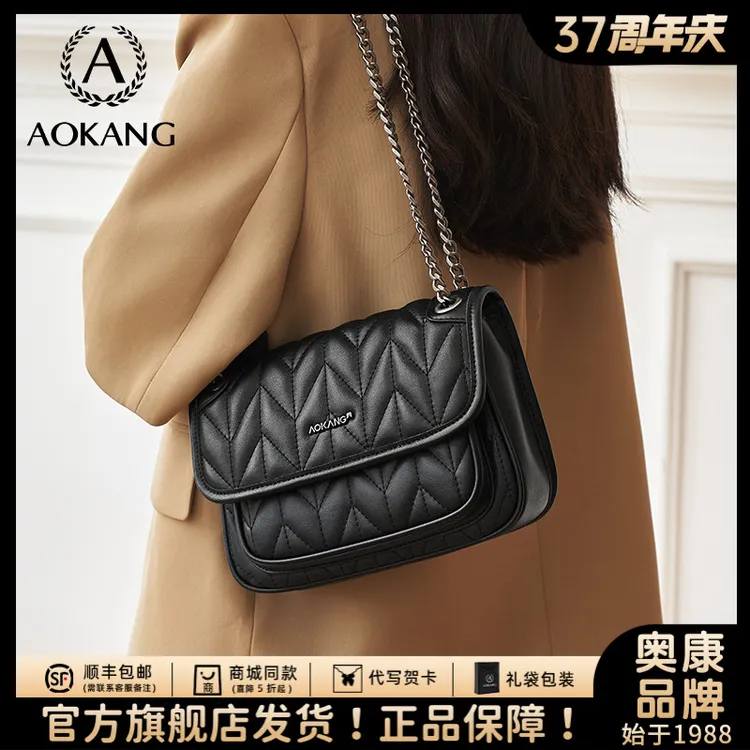 奥康流浪包包女2025新款秋冬斜挎包腋下包链条真皮邮差包单肩女包