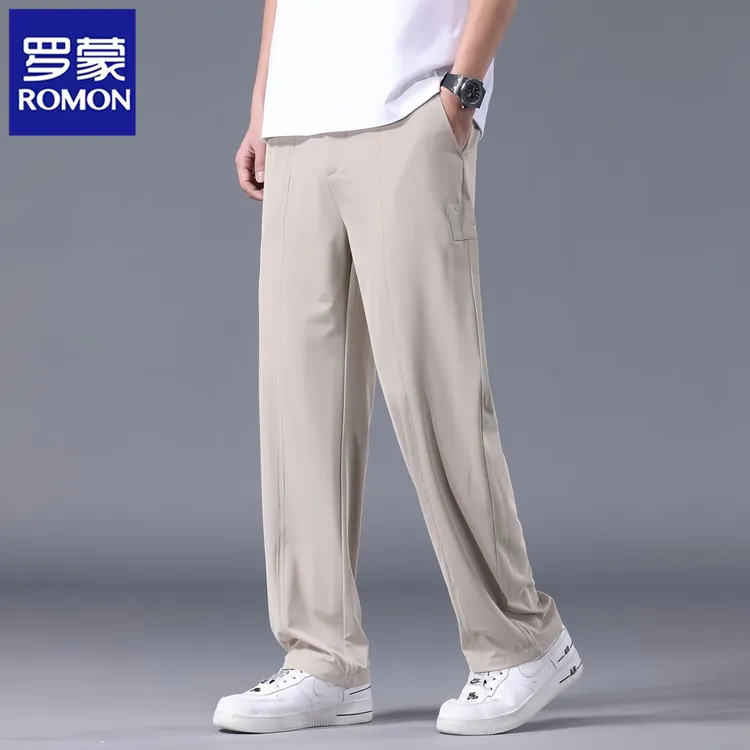 Romon/罗蒙冰丝休闲裤男士宽松直筒薄款新款夏季运动凉感透气裤子