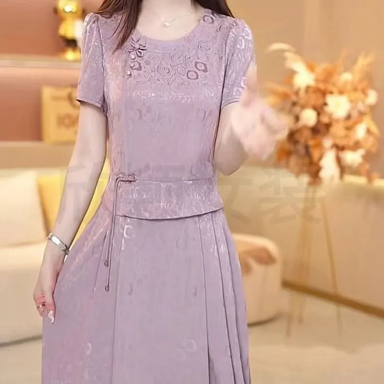 高端洋气连衣裙2025夏季新款收腰显瘦遮肉气质减龄时尚中长款裙子