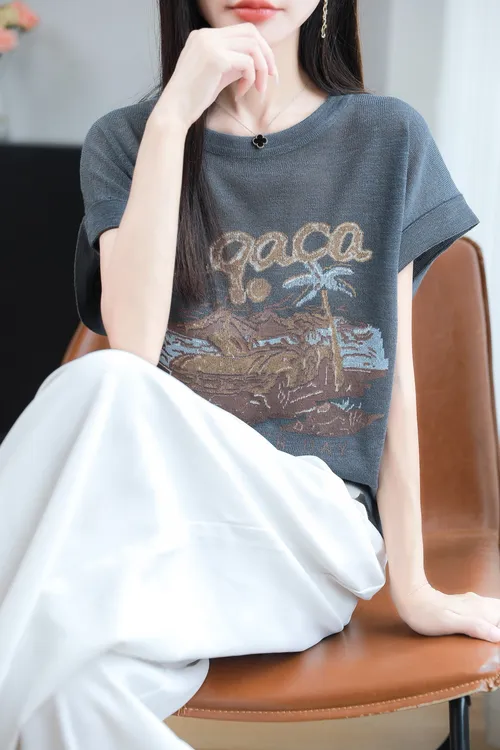 夏季新款竹节麻女短袖时尚设计感减龄洋气百搭显瘦T恤宽松上衣