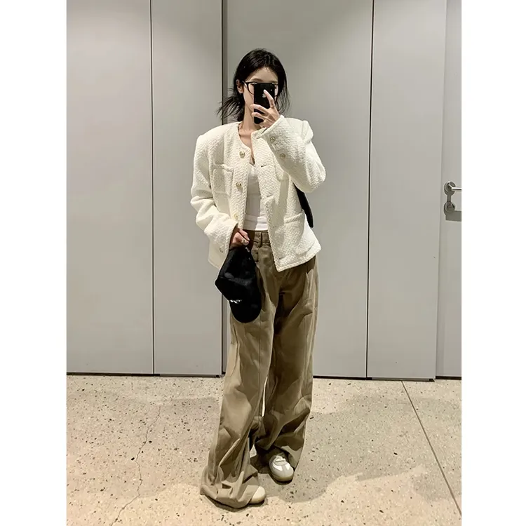 白色粗花呢小香风外套女2025秋季新款时尚名媛韩系高级感短款上衣