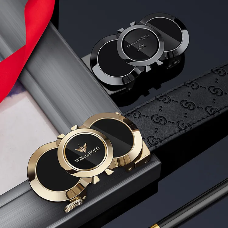 【陈小春亲选推荐】男士真牛皮皮带商务风自动扣压花带身裤腰带时尚