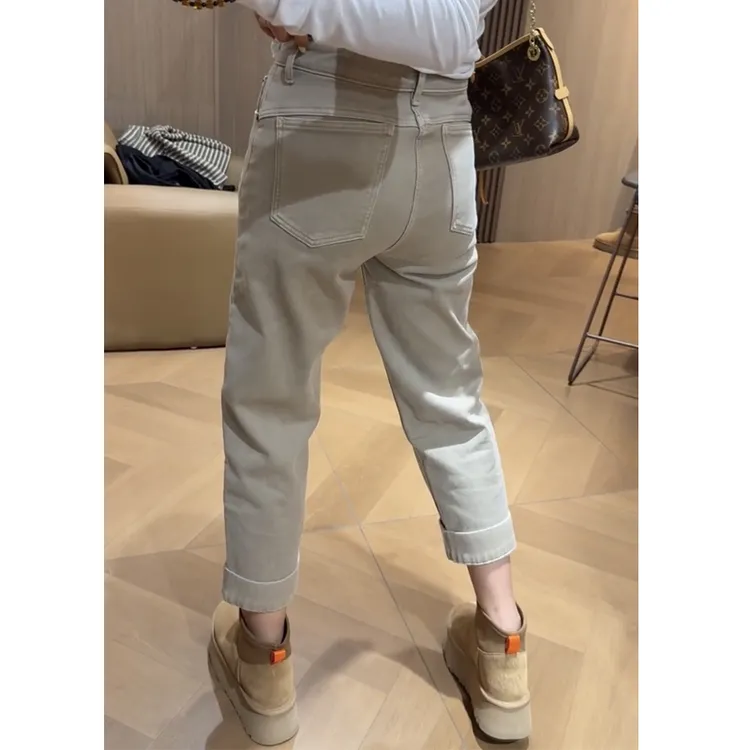 萱贝纯老钱风直筒牛仔裤女2025秋冬新款加绒加厚九分时尚法棍裤子