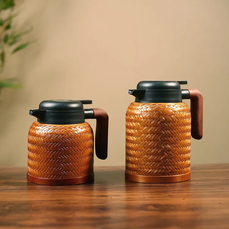 竹编保温壶闷茶壶老式暖壶复古热水壶带温度显示不锈钢内胆保温瓶
