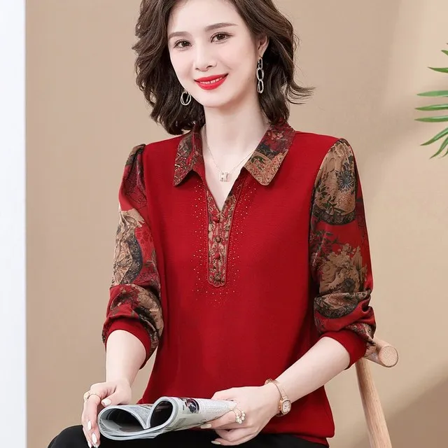 妈妈春装衬衫洋派上衣中年妇女针织小衫40岁50老年人夏装长袖T恤