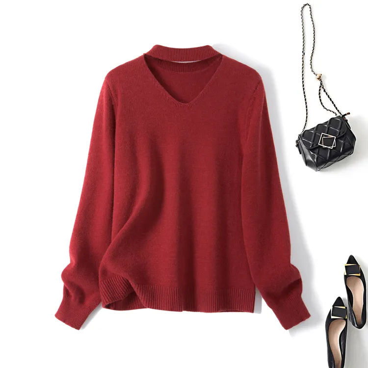 奥·邦奴 2025冬季大码法式高级感胖mm镂空V领针织衫气质内搭毛衣