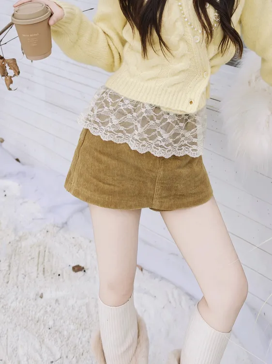 SISTER姐妹家韩系简约洋气百搭配腰带低腰显瘦灯芯绒裙裤