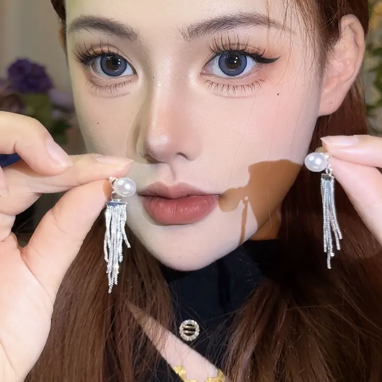 合金耳饰 珠珠银色百搭流苏耳钉气质时尚轻奢一款两戴精致耳饰