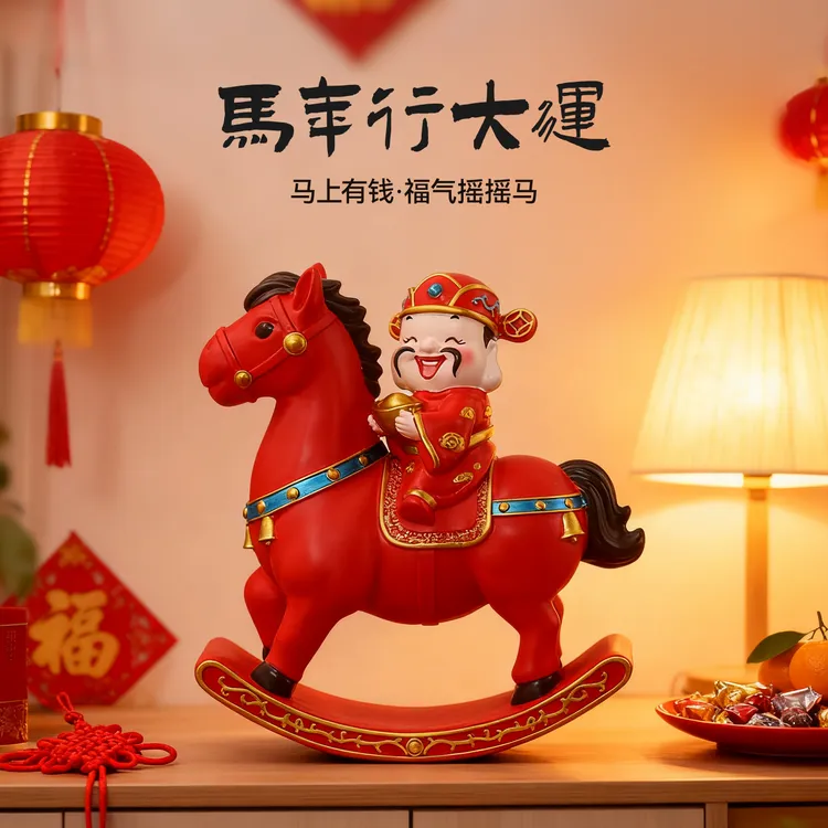 招财财神爷摇摇马装饰马年吉祥物摆件客厅摆设伴手礼乔迁开业礼物