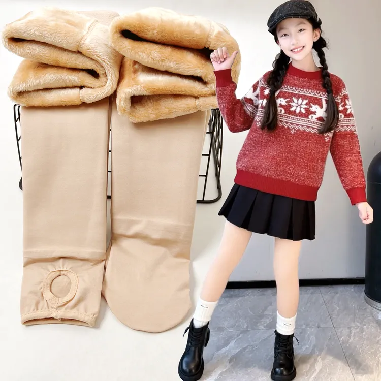 儿童版光腿神器超自然秋冬款小女孩加绒舞蹈袜女童肉色打底裤九分