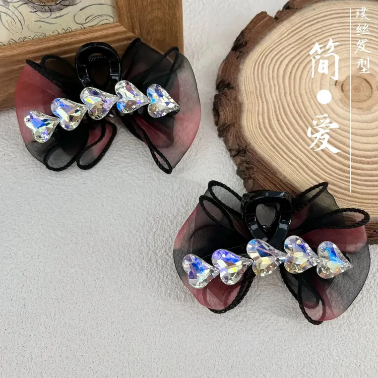 刘海夹森系时尚百搭气质AB面爱心月光闪闪泡泡纱抓夹排爱心侧边夹