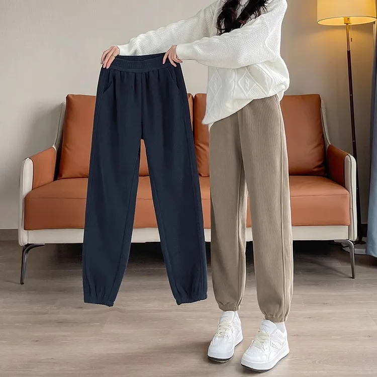 2025早春新款雪尼尔小个子运动裤女高腰显瘦灯芯绒束脚哈伦卫裤子