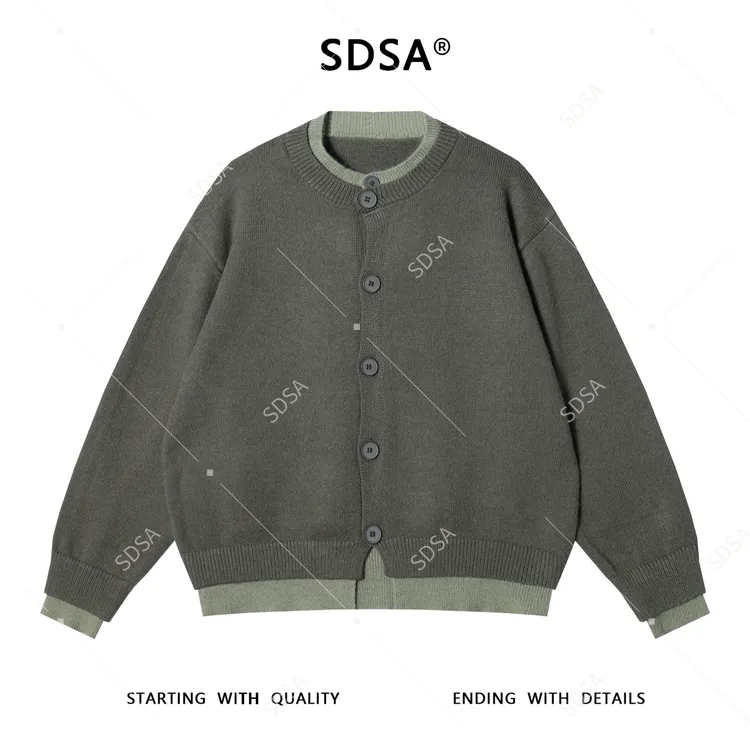 SDSA男士秋冬新款痞帅男装极简风撞色拼接假两件毛衣开衫针织衫