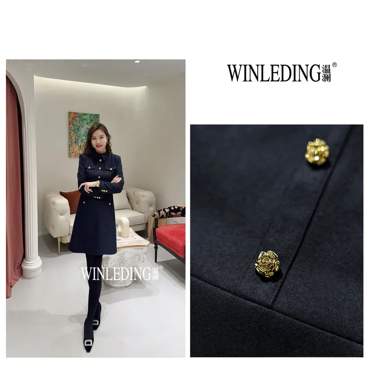 温澜服饰·雅“黑松露”单排金扣羊毛连衣裙女款爆款2025高级感10223