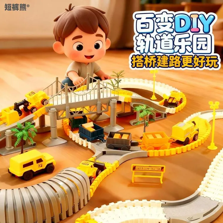 儿童百变轨道车小汽车小火车电动玩具DIY拼搭积木幼儿园宝宝礼物