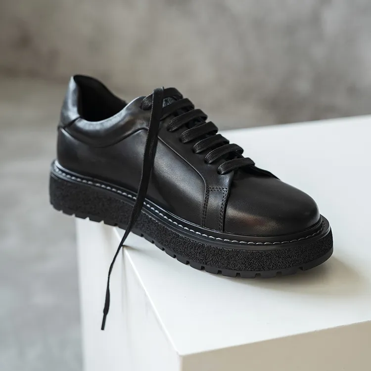！帅气有型！新款真皮百搭休闲男鞋厚底通勤黑色皮鞋休闲皮鞋男款男