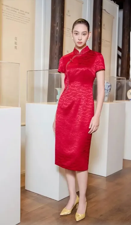 170296朱紫褕喜婆婆喜妈妈婚宴旗袍礼服裙敬酒服裙子修身显瘦气质