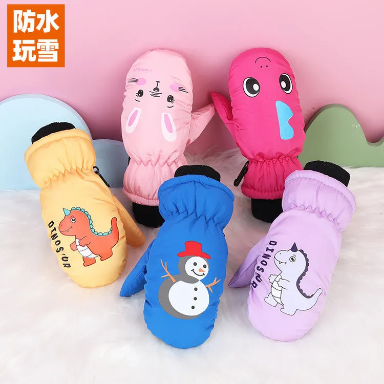 3-10岁冬季儿童并指包指三层加厚绒保暖防风防水玩雪卡通闷子手套