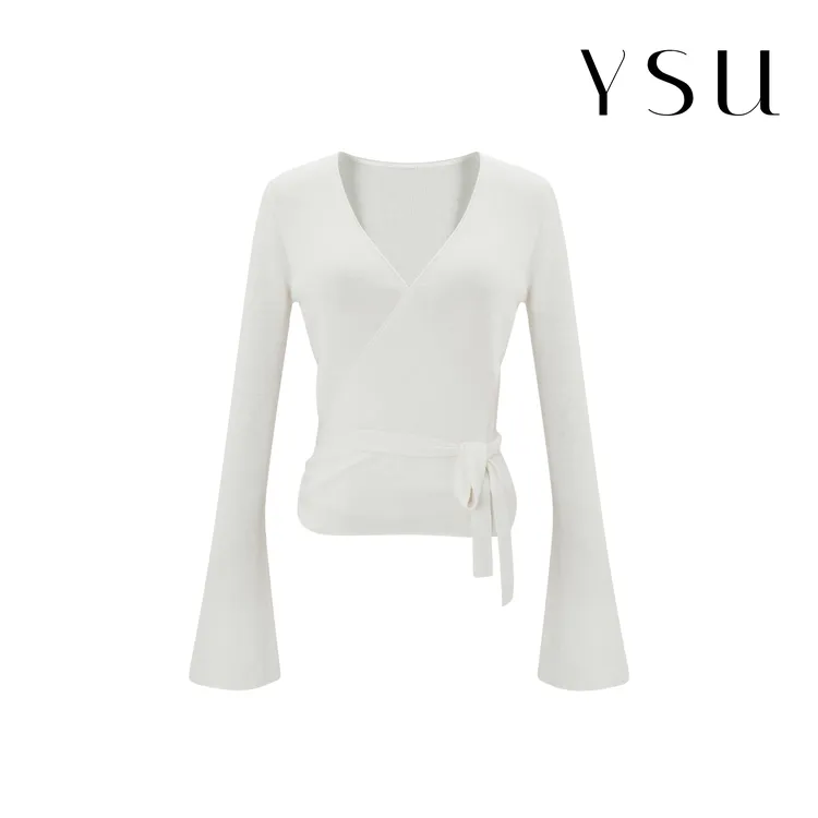 【余书】轻奢时尚V领系带巴素兰通勤喇叭袖针织衫1上衣Y303509
