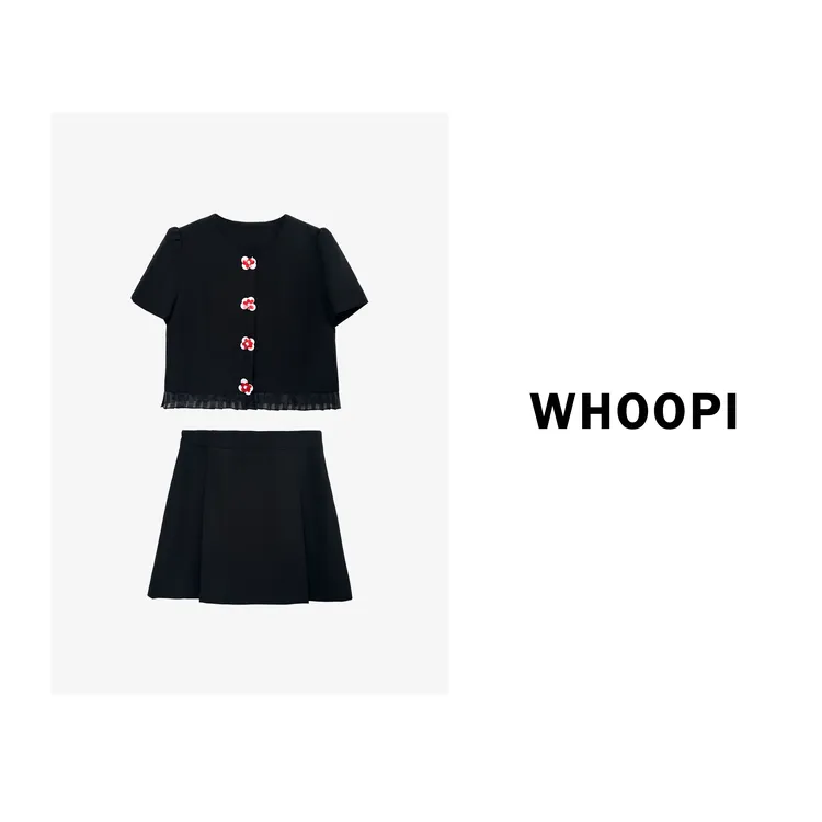 【Whoopi】【静奢小花】艺术装饰花上衣+半裙千金感套装