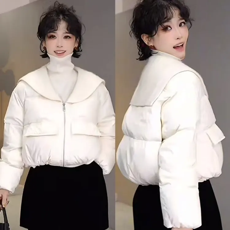 多一“云朵欧包”2025冬季海军领披肩松紧拉链百搭羽绒服