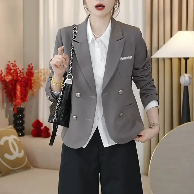 【LMENY优等生】宽松通勤蕾丝点缀小西装外套女洋气气质西服上衣