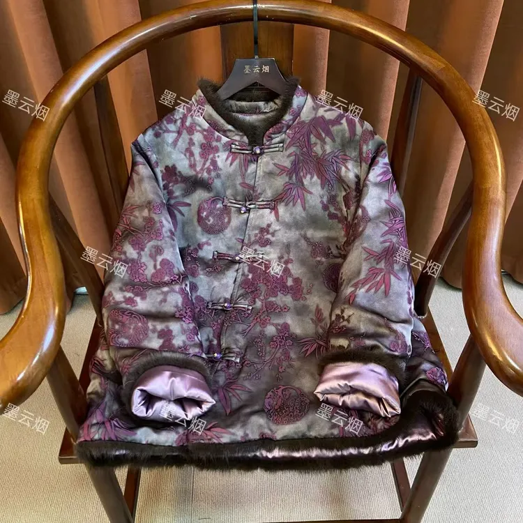【紫竹】新中式加厚提花刻花唐装国风网红时尚重磅系扣秋冬潮流2597