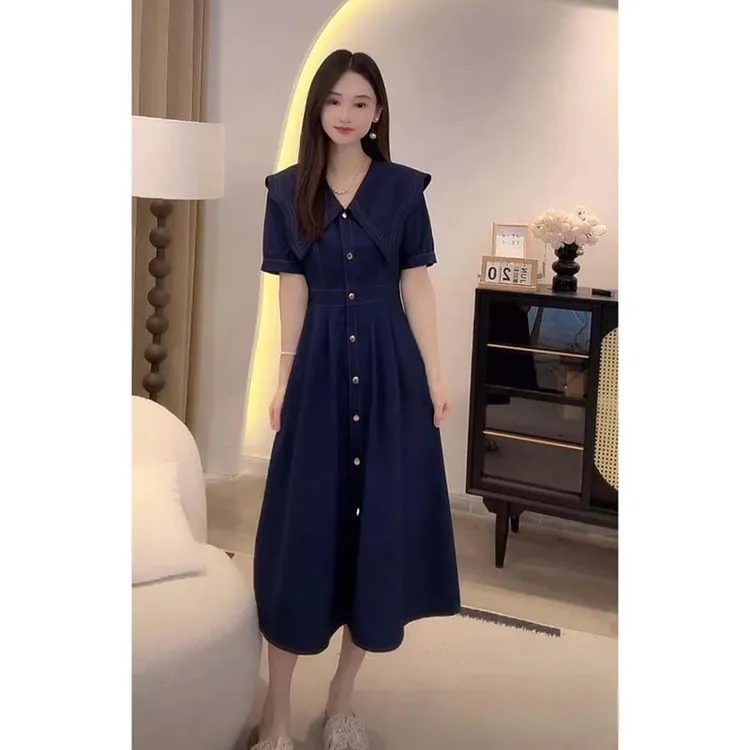 盐系高级感连衣裙新款法式极简风V领短袖连衣裙夏季通勤风D2776