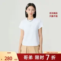 哥弟新款女装绽放系列玫瑰印花纯棉上衣短款圆领薄短袖T恤1300996