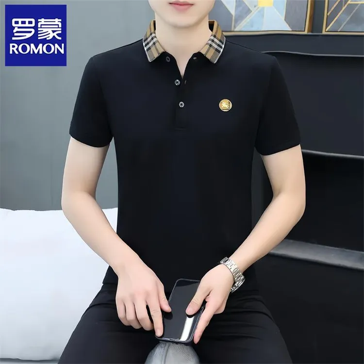 Romon/罗蒙夏季男士polo衫翻领半袖百搭潮流休闲时尚男装短袖t恤