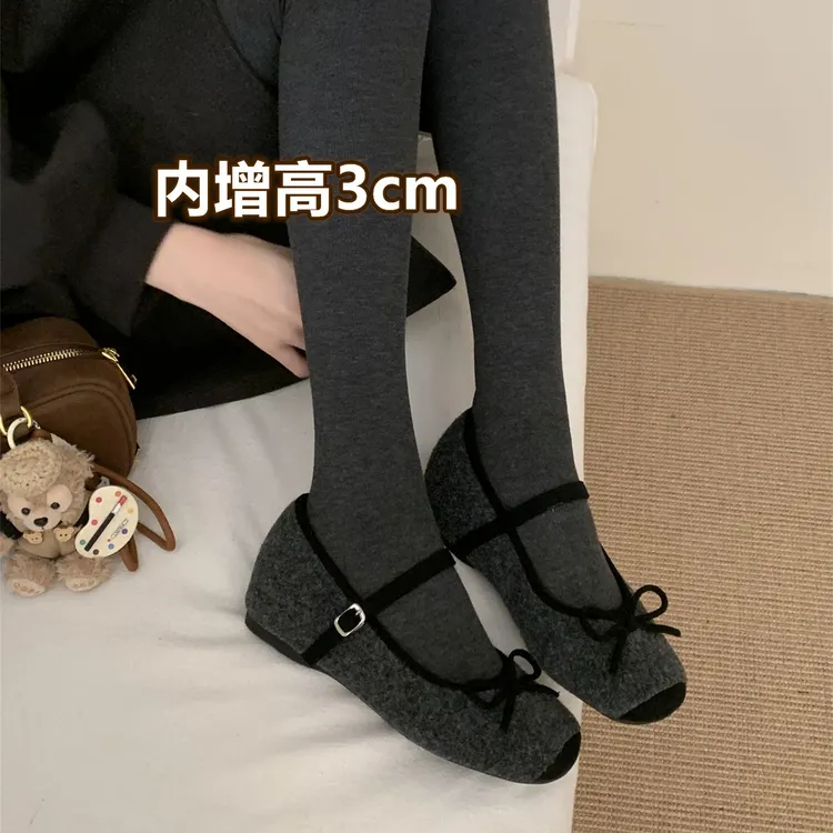 内增高复古蝴蝶结芭蕾舞鞋女2025毛毛鞋女冬新款配裙子玛丽珍单鞋