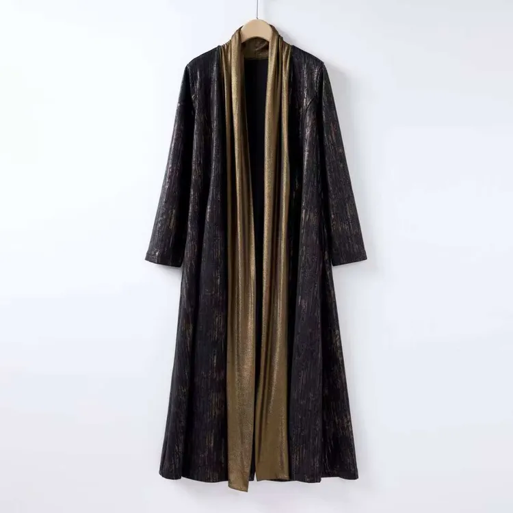 原创定制特种工艺面料长款开衫风衣