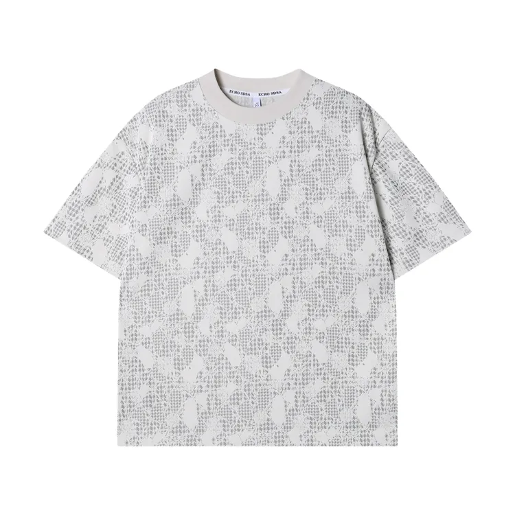 夏季高级感新款韩版撞色暗纹提花圆领短袖T恤百搭潮流宽松上衣